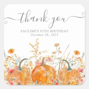 Adesivo Quadrado 95º Aniversário Pumpkin Wildflower Personalizado O