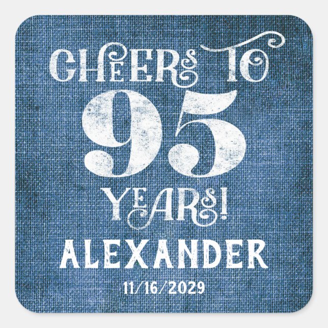 Adesivo Quadrado 95.º Aniversário Blue Linen Obrigado Pelos Sticker (Frente)