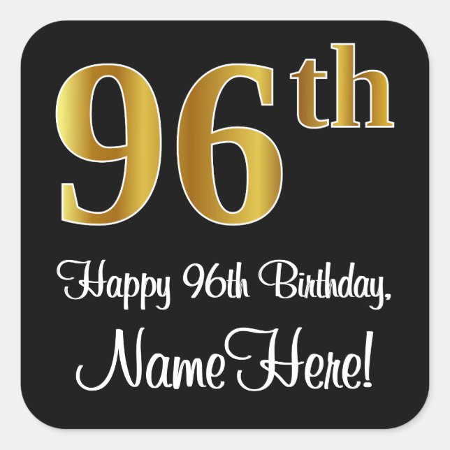 Adesivo Quadrado 96.º aniversário - Exame Dourado elegante Luxurios (Frente)