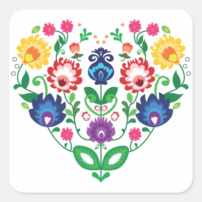 Adesivo Quadrado 💜9💓 Folk inspirou corações (Frente)