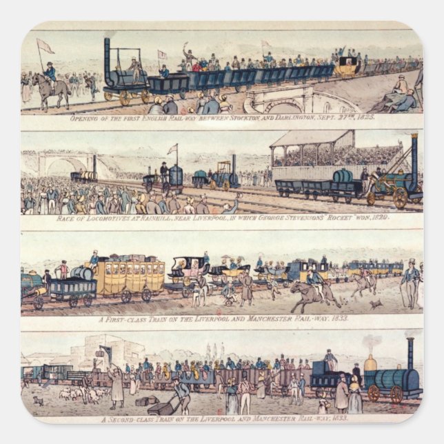 Adesivo Quadrado A abertura de Stockton e Darlington (Frente)