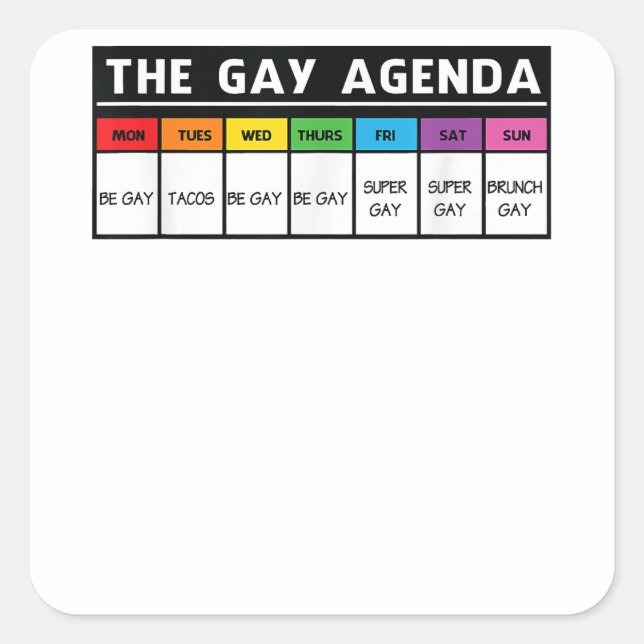 Adesivo Quadrado A Agenda de Gay - Orgulho LGBT (Frente)