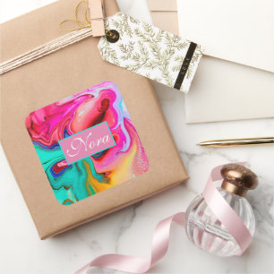 Adesivo Quadrado A aguarela de mármore moderna vibrante personaliza