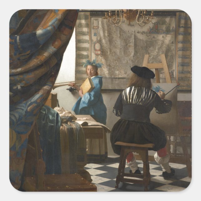 Adesivo Quadrado A arte da pintura por Johannes Vermeer (Frente)