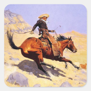 Adesivo Quadrado A Arte Western Cowboy por Frederic Remington