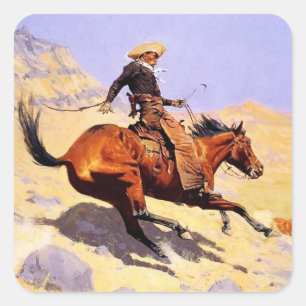 Adesivo Quadrado A Arte Western Cowboy por Frederic Remington