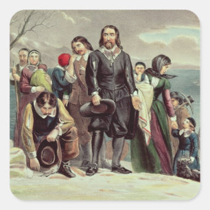 Adesivo Quadrado A aterragem dos peregrinos em Plymouth