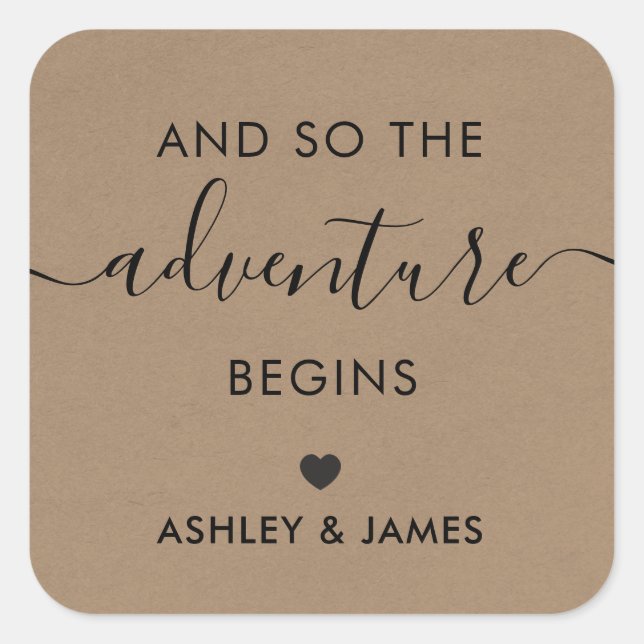 Adesivo Quadrado A Aventura Começa, Boas-Vindas De Casamento, (Frente)