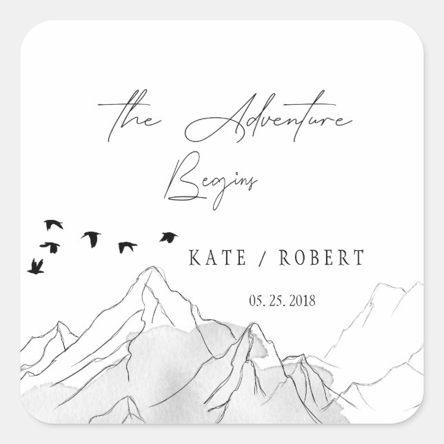 Adesivo Quadrado A Aventura Começa O Vestido Elegante De Casamento (Frente)