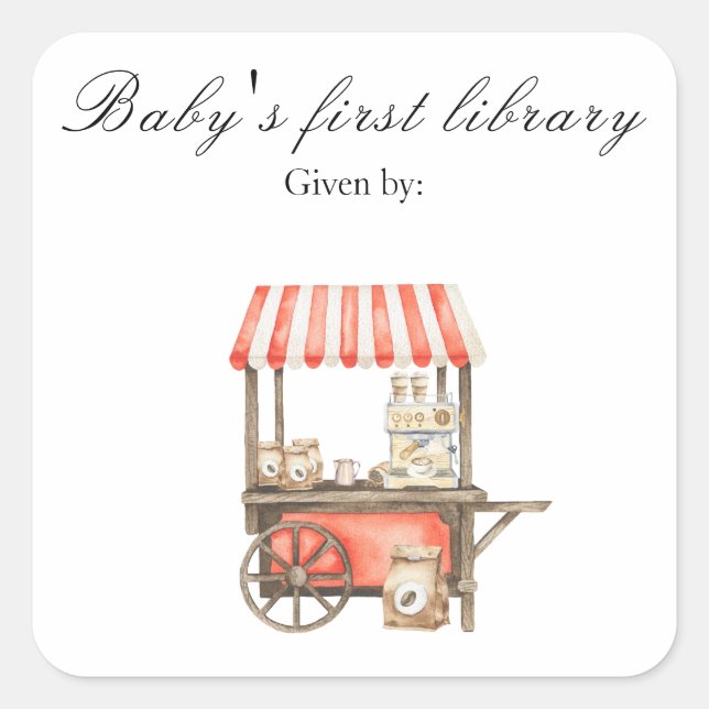 Adesivo Quadrado A baby is brewing coffee - baby's first library (Frente)