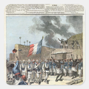 Adesivo Quadrado A bandeira francesa que entra em Abomey
