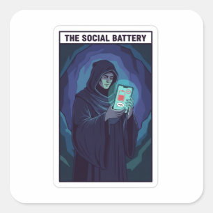 Adesivo Quadrado A Bateria Social Humor de Introvertido Baixa Ene