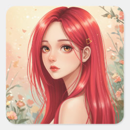 Adesivo Quadrado A beautiful girl exuding grace in nature