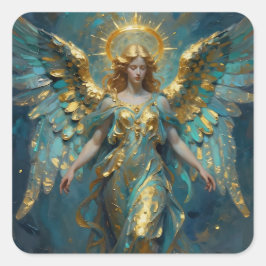 Adesivo Quadrado A Beautiful Gold and Turquoise Angel