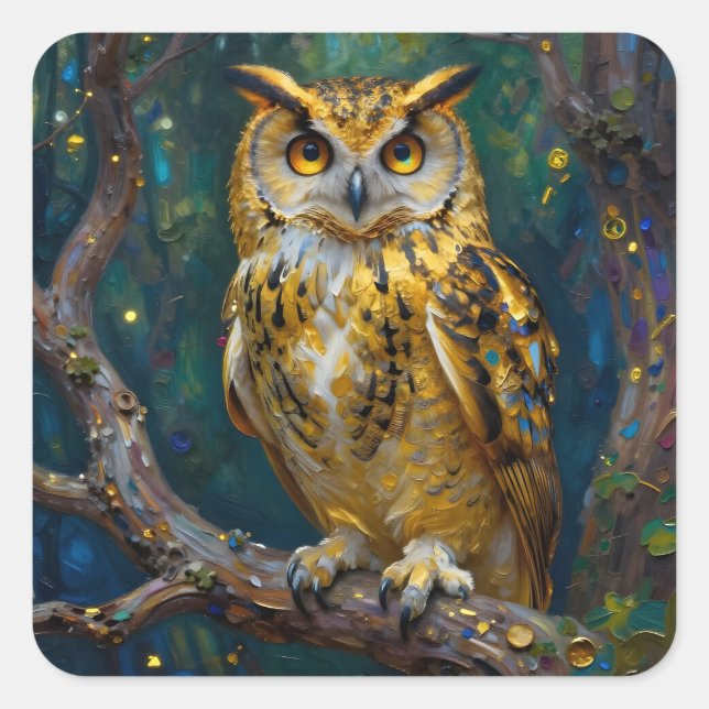 Adesivo Quadrado A Blue and Gold Majestic Owl   (Frente)