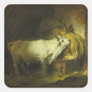 Adesivo Quadrado A Bull branca no estável (óleo em canvas)