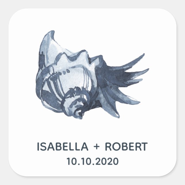 Adesivo Quadrado A casca azul | Monograma de Casamento (Frente)