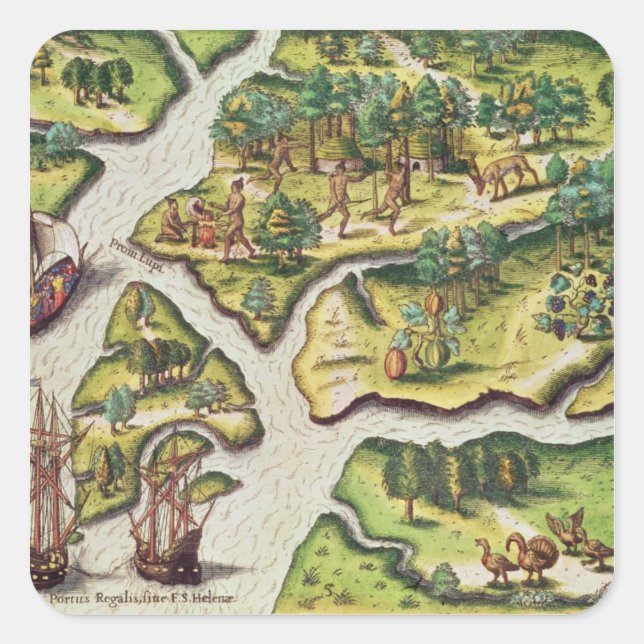 Adesivo Quadrado A chegada francesa ao Port Royal (Frente)