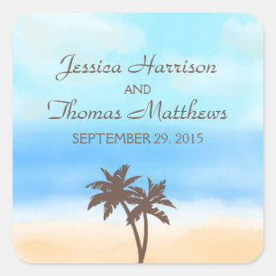 Adesivo Quadrado A coleção de casamentos de praia de Watercolor
