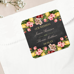 Adesivo Quadrado A coleção floral do casamento do quadro do vinta
