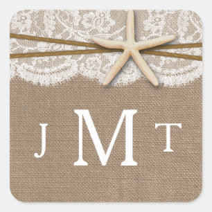 Adesivo Quadrado A coleção rústica do casamento de praia da estr