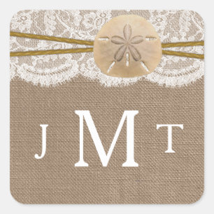 Adesivo Quadrado A coleção rústica do casamento de praia do dól