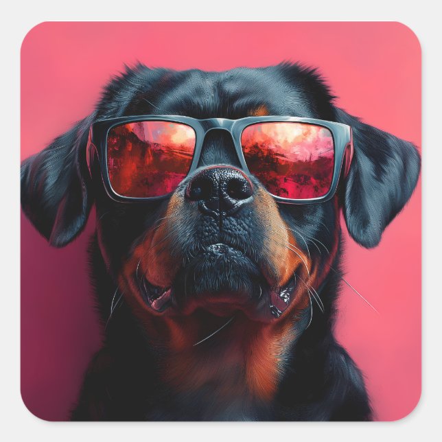 Adesivo Quadrado A cool rottweiler with sunglasses (Frente)
