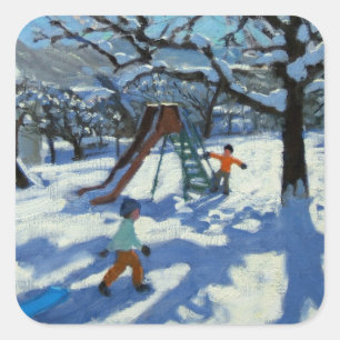 Adesivo Quadrado A corrediça no inverno Bourg St Moritz