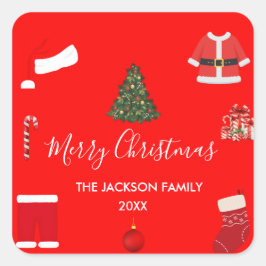 Adesivo Quadrado A Cozy Christmas Gathering Set on Warm Red