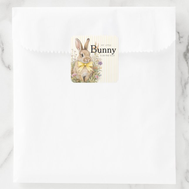 Adesivo Quadrado A cute little Floral Bunny Yellow Bow Baby Shower  (Bolsa)