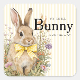 Adesivo Quadrado A cute little Floral Bunny Yellow Bow Baby Shower 