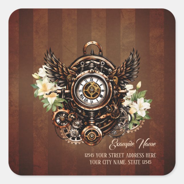 Adesivo Quadrado A elegância de Steampunk Floral Magic (Frente)