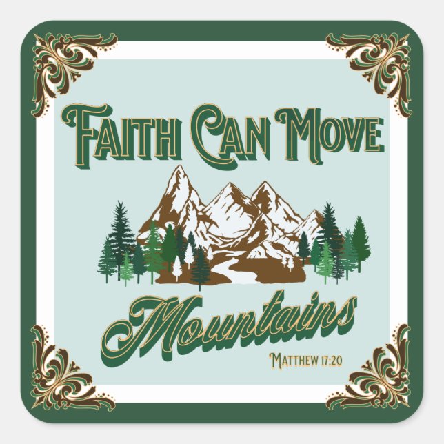Adesivo Quadrado A Fé Move Montanhas  (Frente)