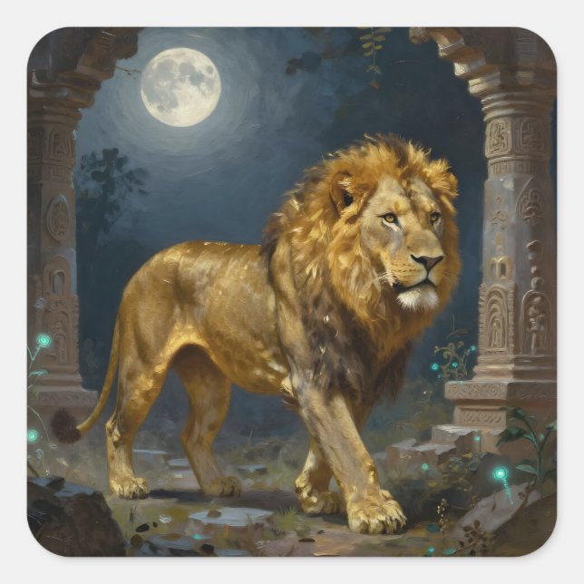 Adesivo Quadrado A Golden Lion Strolling under the Moonlight  (Frente)