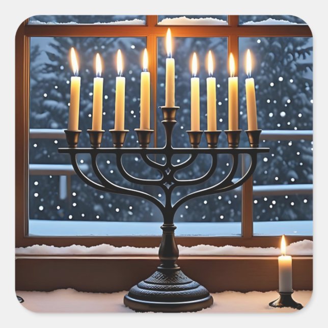 Adesivo Quadrado A Hanukkah Winter Night  (Frente)