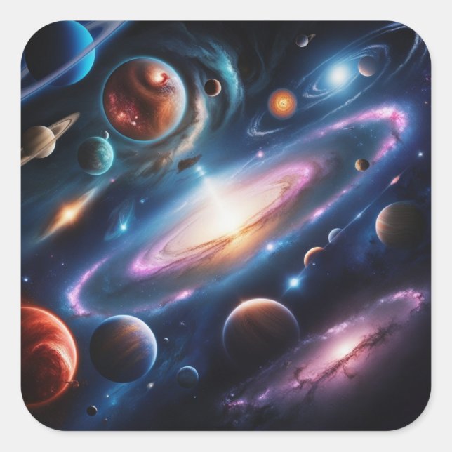 Adesivo Quadrado A imagem dos planetas (Frente)