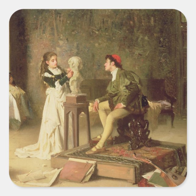 Adesivo Quadrado A jovem escultora (óleo na canvas) (Frente)