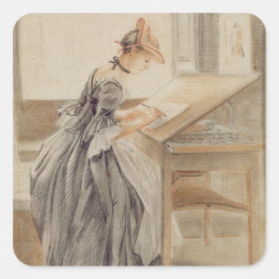 Adesivo Quadrado A Lady Copying at a Drawing Mesa, c.1760-70 (grap)
