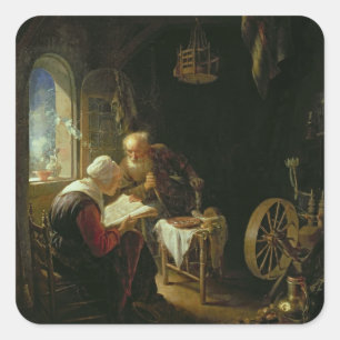 Adesivo Quadrado A lição de Bíblia, ou Anne e Tobias (óleo no paine