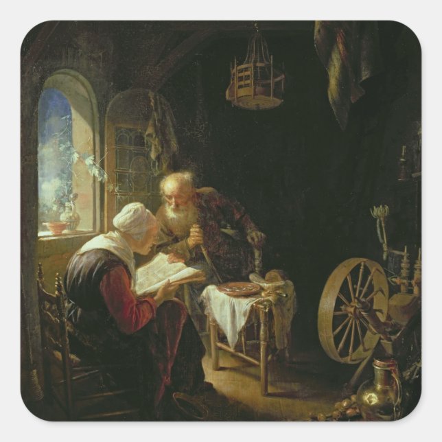 Adesivo Quadrado A lição de Bíblia, ou Anne e Tobias (óleo no paine (Frente)