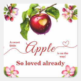 Adesivo Quadrado A Little Apple Is On The Way | Fall Baby Shower 