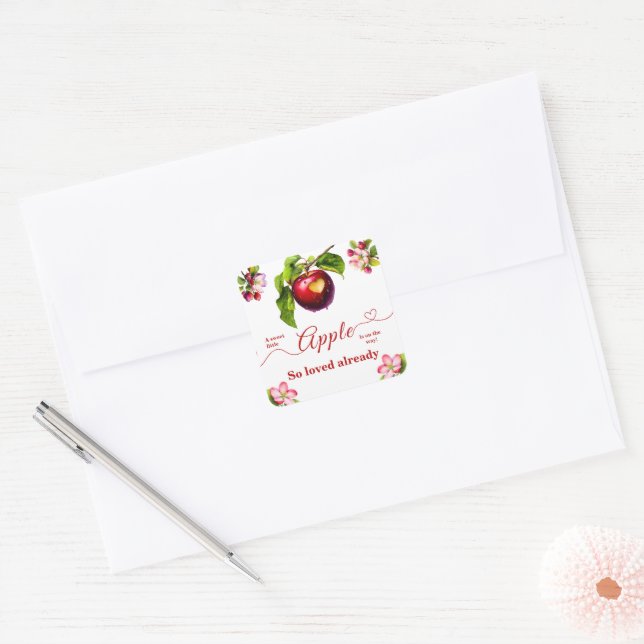 Adesivo Quadrado A Little Apple Is On The Way | Fall Baby Shower  (Envelope)