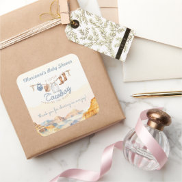 Adesivo Quadrado A Little Cowboy Western Canyon Baby Shower