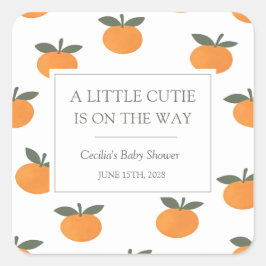 Adesivo Quadrado A Little Cutie Orange Gender Neutral Baby Shower