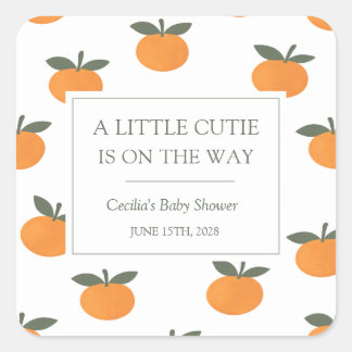 Adesivo Quadrado A Little Cutie Orange Gender Neutral Baby Shower