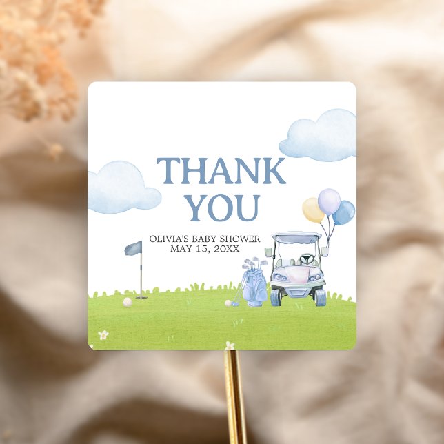 Adesivo Quadrado A Little Putter Golf Baby Shower (Golf A Little Putter Baby Shower Sticker)