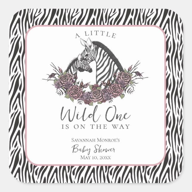 Adesivo Quadrado A Little Wild One Zebra Baby Shower (Frente)