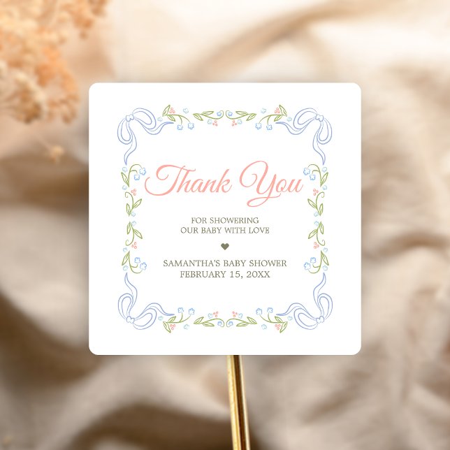 Adesivo Quadrado A Little Wildflower Baby Shower (Wildflower Baby Shower Sticker)