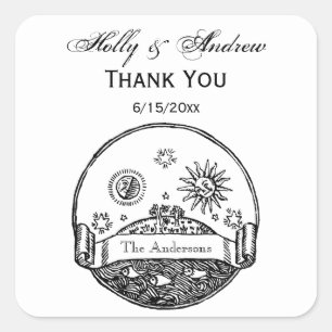 Adesivo Quadrado A lua de Sun do vintage Stars o desenho da terra