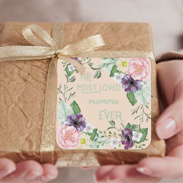 Adesivo Quadrado A Mãe Mais Amada Já Fez Rosas Selvagens De Aquarel (Criador carregado)